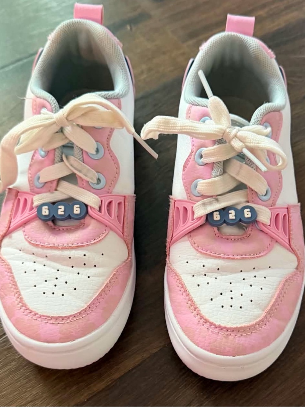 Kids Pink and White Lace-Up Sneakers